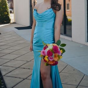 turquoise strapless corset dress